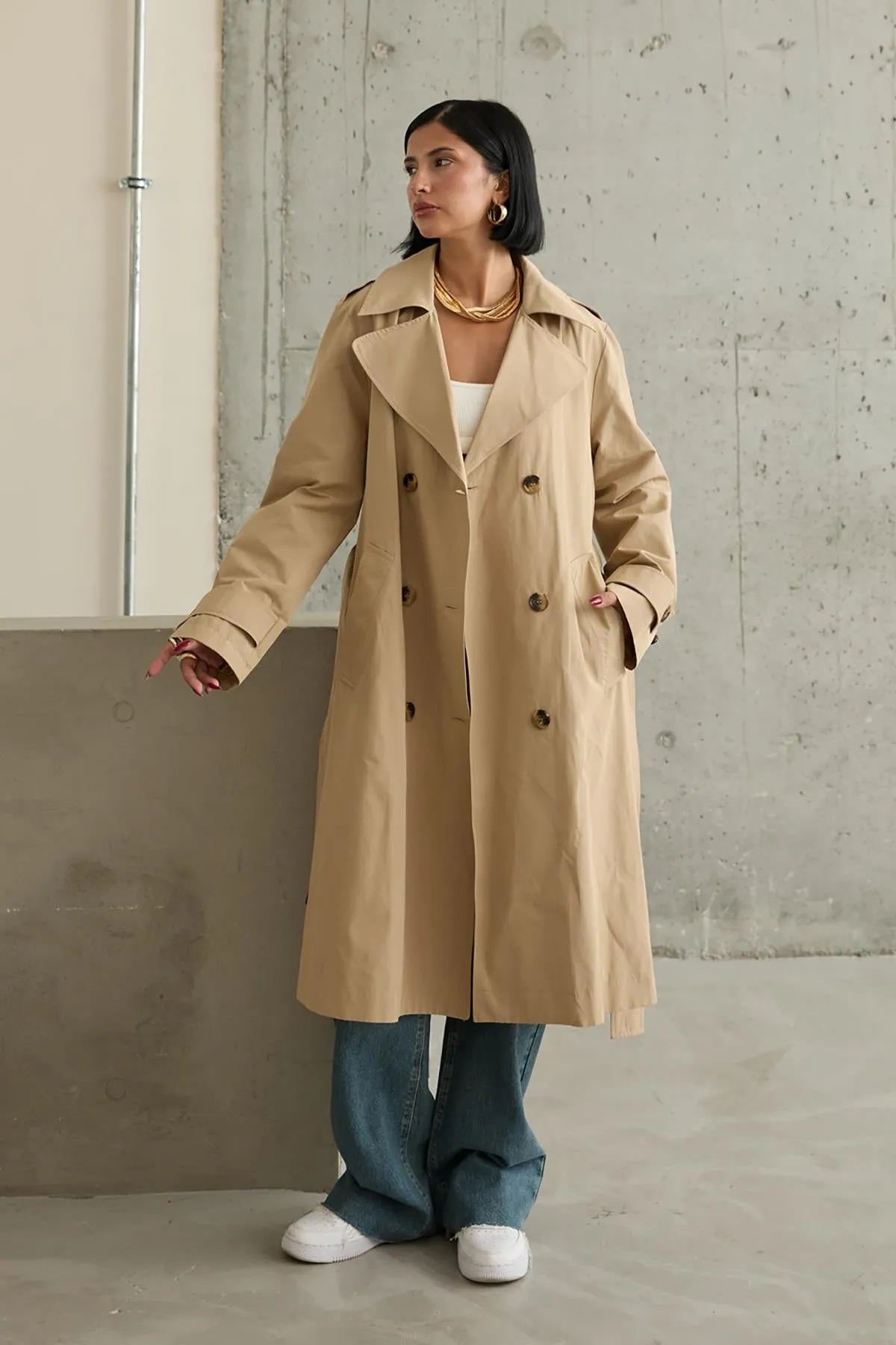 ELS Long Belted Trench Coat - Camel - Soest