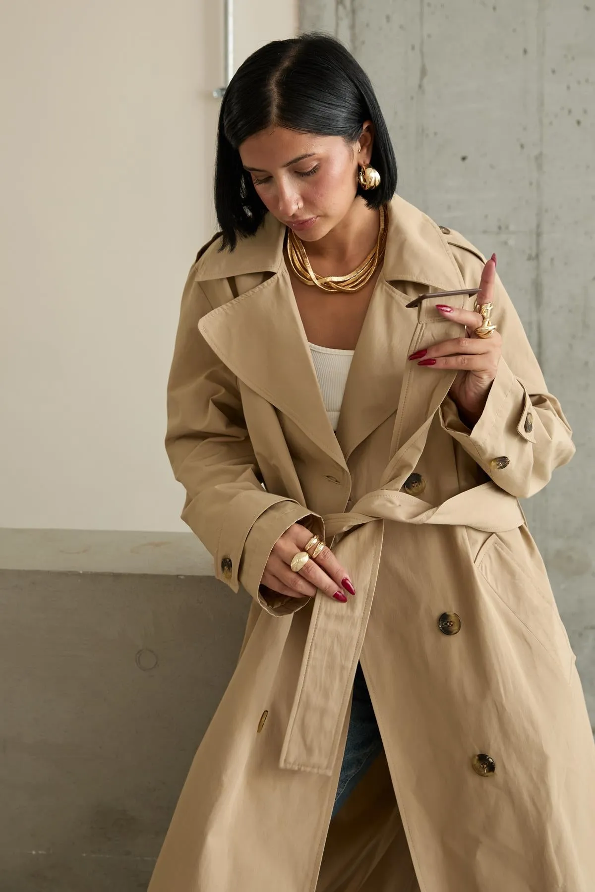 ELS Long Belted Trench Coat - Camel - Soest