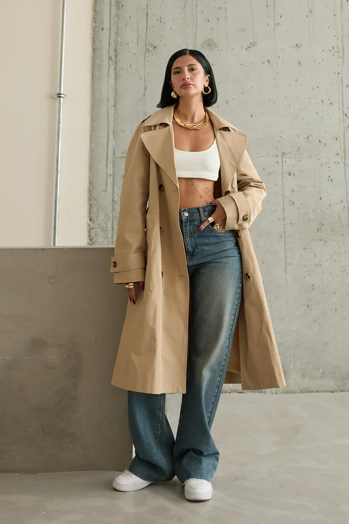 ELS Long Belted Trench Coat - Camel - Soest