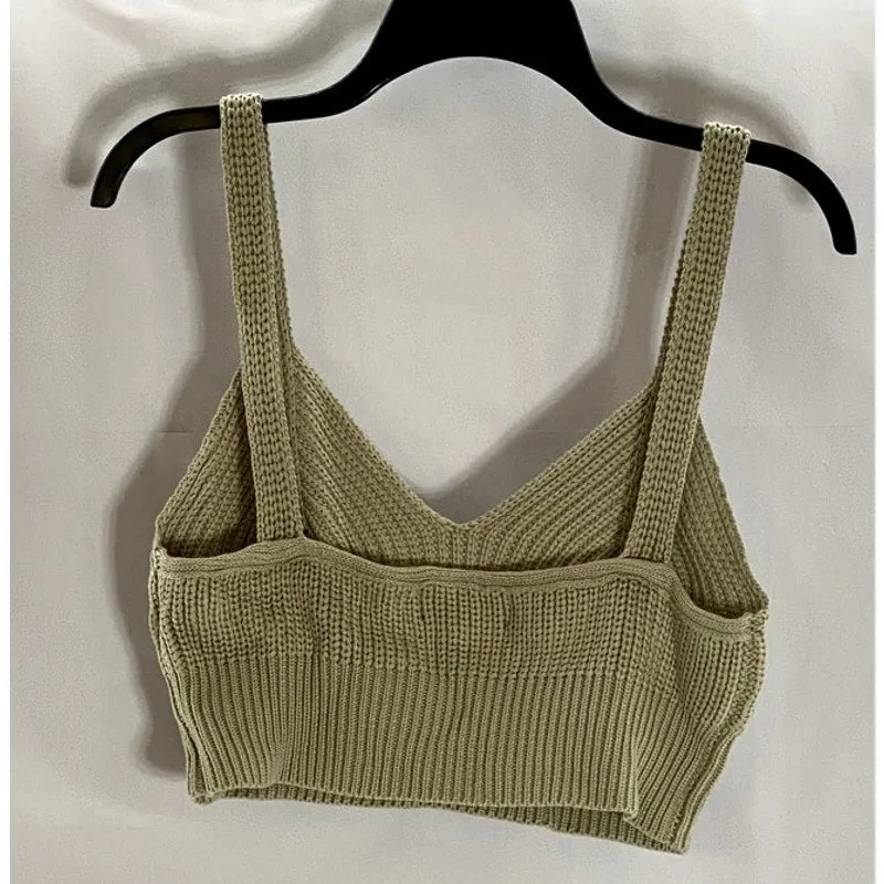EN SAISON Women's Light Green Sweetheart Neck Knit Crop Tank Top SZ M
