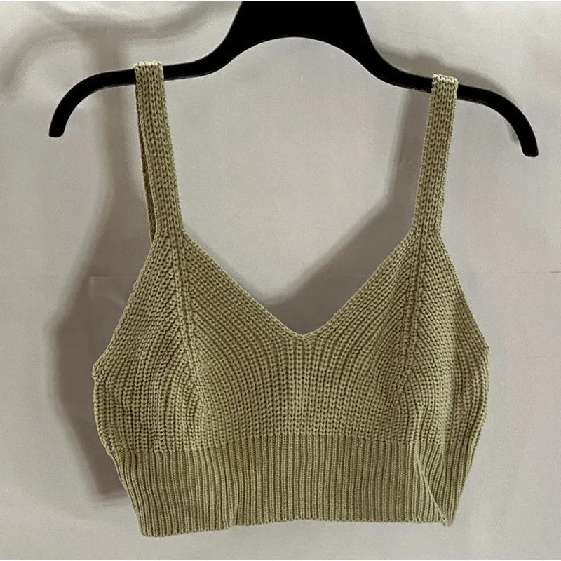 EN SAISON Women's Light Green Sweetheart Neck Knit Crop Tank Top SZ M