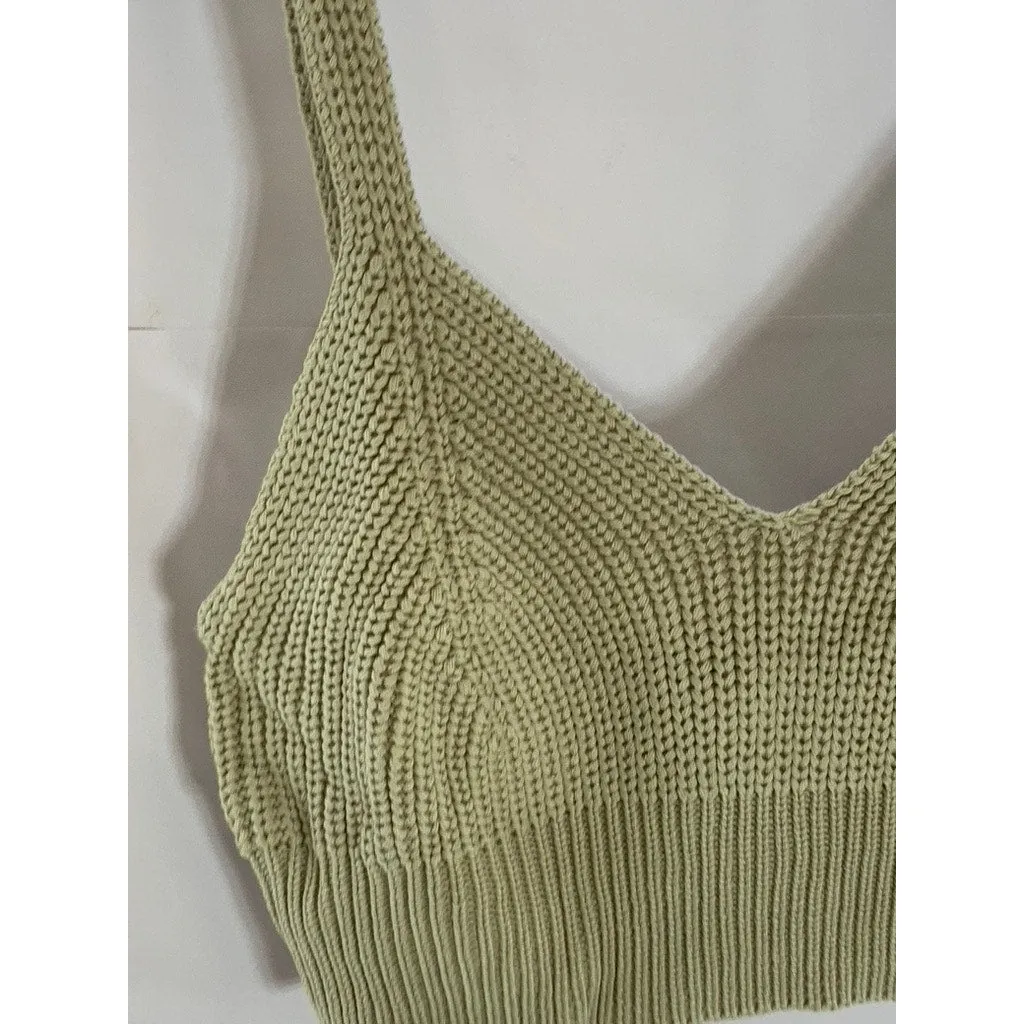 EN SAISON Women's Light Green Sweetheart Neck Knit Crop Tank Top SZ M