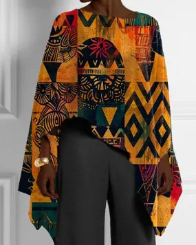 Ethnic Style Personality Women's Printed Irregular Cape Top