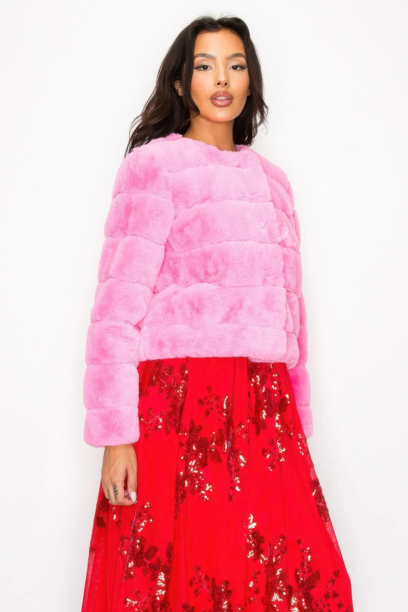Faux Fur Buttoned Quilted Jacket