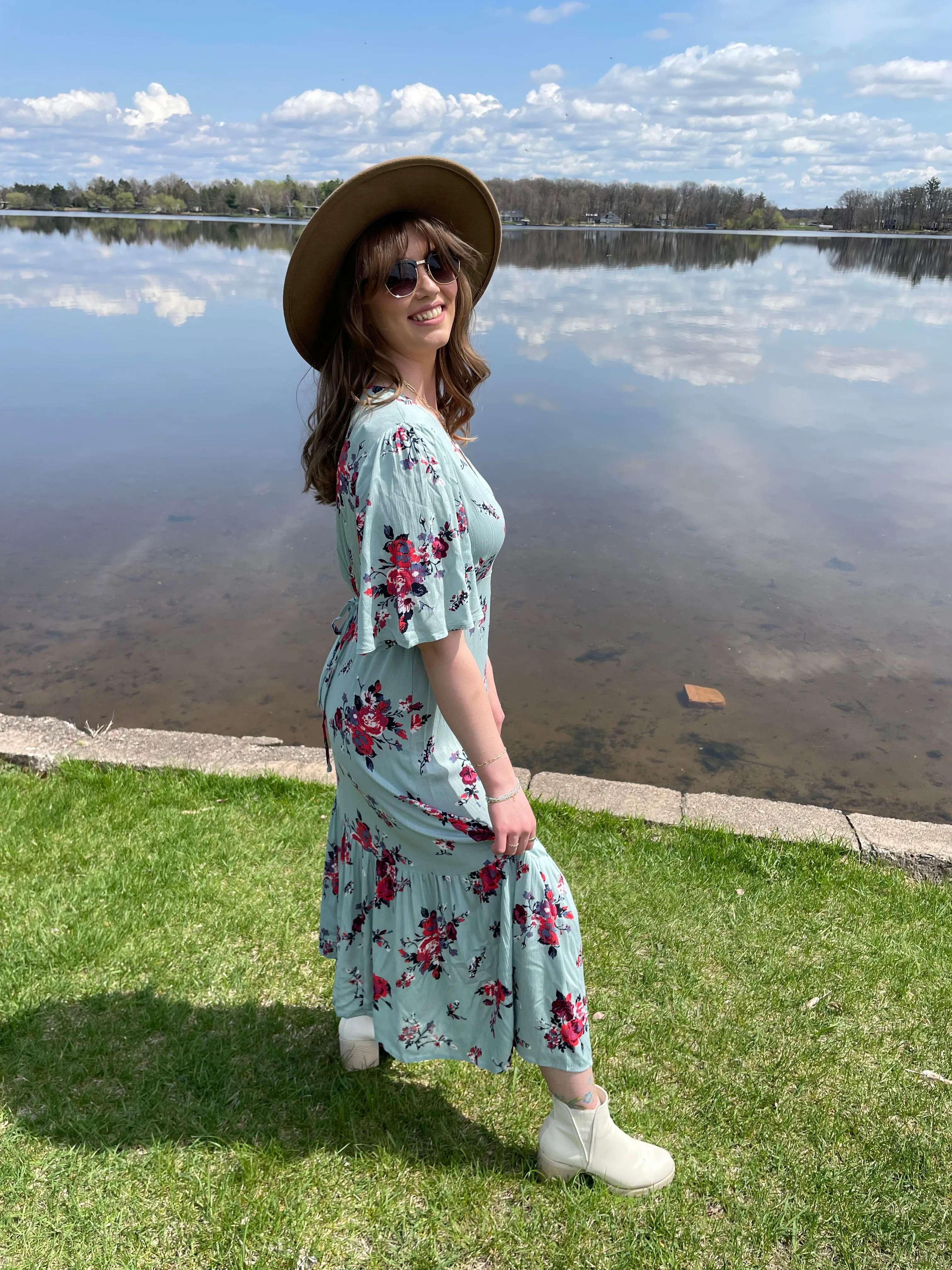 Front Button Down Floral Pattern Dress