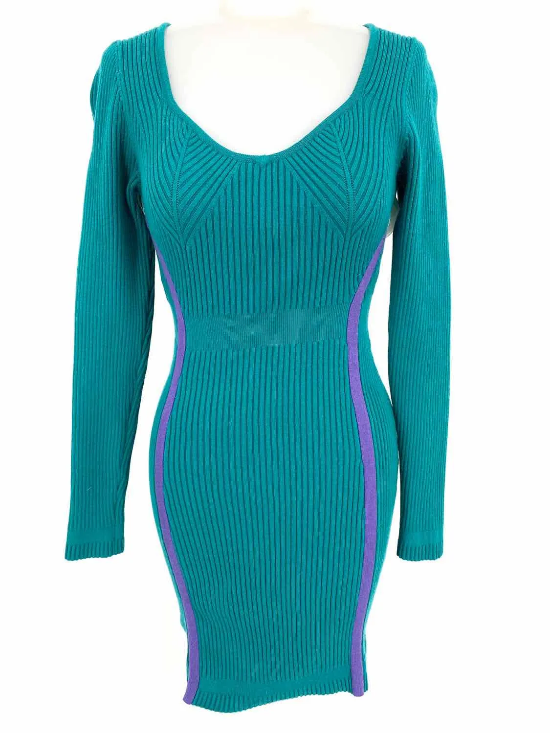 HERVE by HERVE LEGER Women's Teal Bodycon Ribbed Size XS Dress