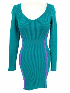 HERVE by HERVE LEGER Women's Teal Bodycon Ribbed Size XS Dress