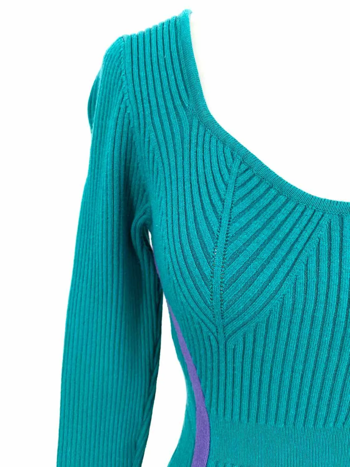 HERVE by HERVE LEGER Women's Teal Bodycon Ribbed Size XS Dress