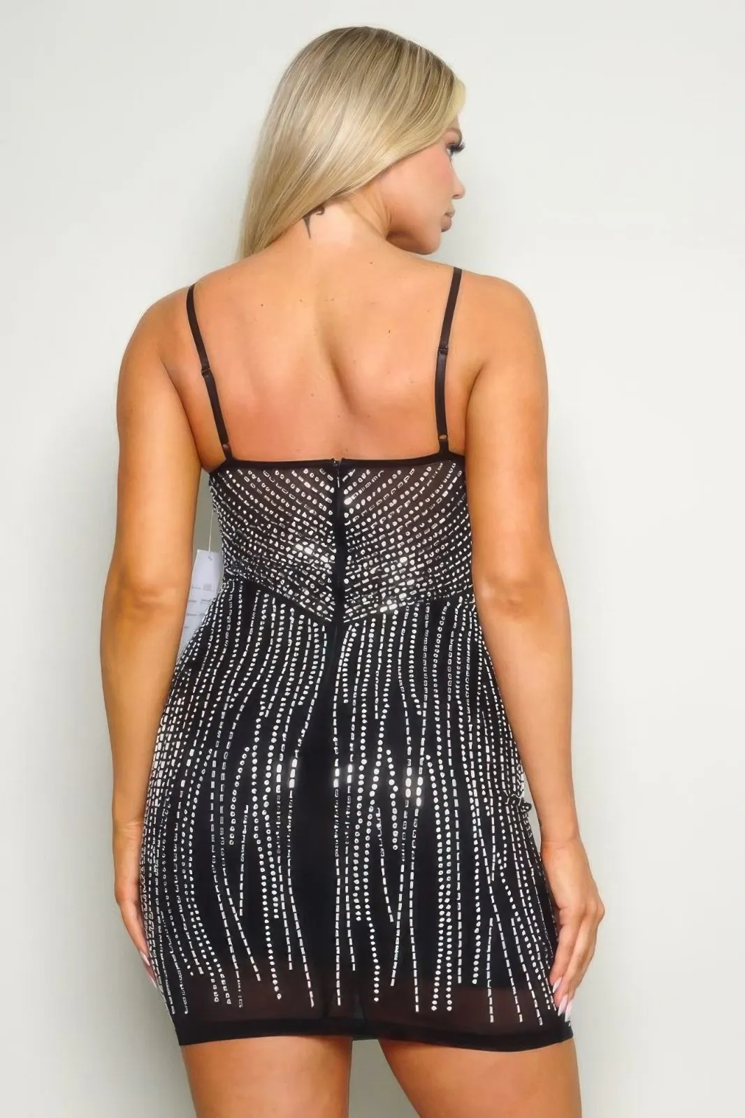 Hot Fix Rhinestone Mini Dress in Black