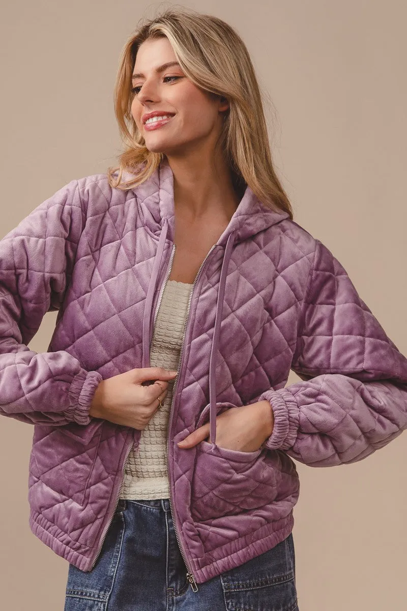 IP5748G-01 | QUILTED VELVET HOOD JACKET WITH POCKET