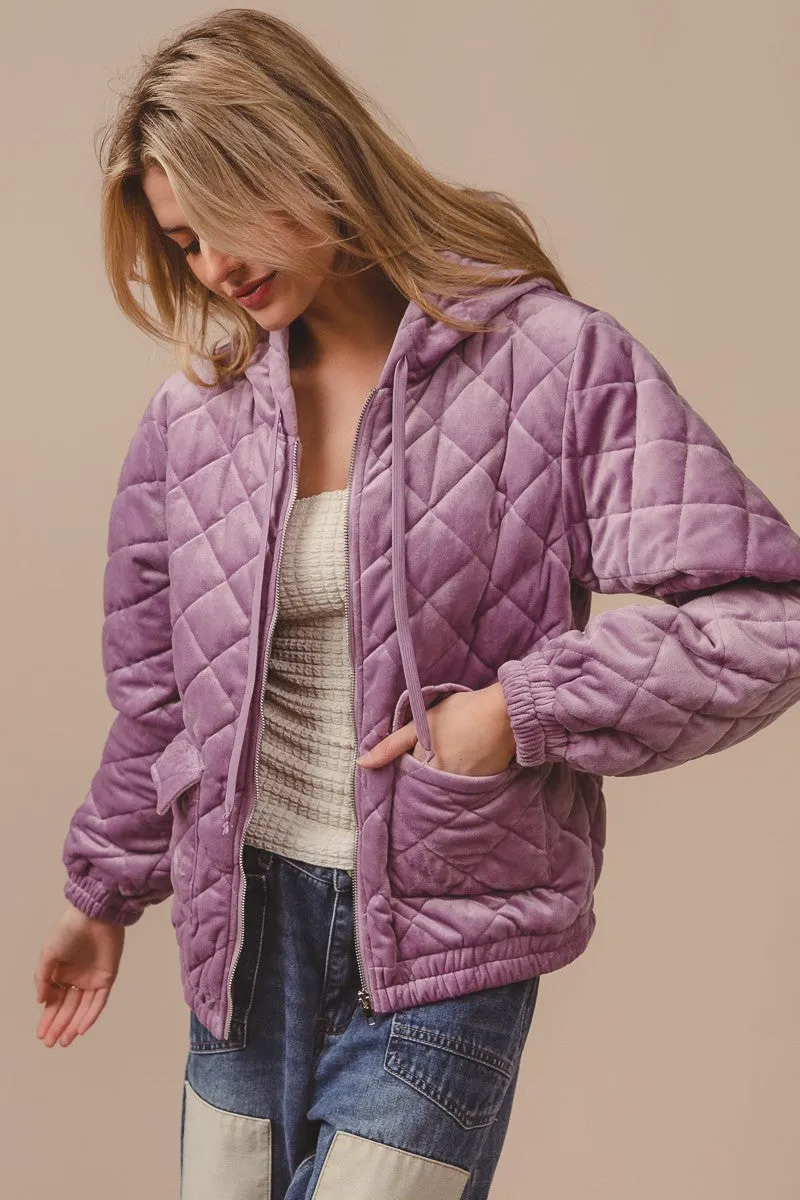 IP5748G-01 | QUILTED VELVET HOOD JACKET WITH POCKET
