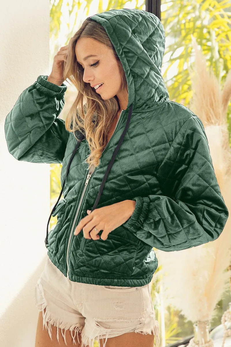 IP5748G-01 | QUILTED VELVET HOOD JACKET WITH POCKET