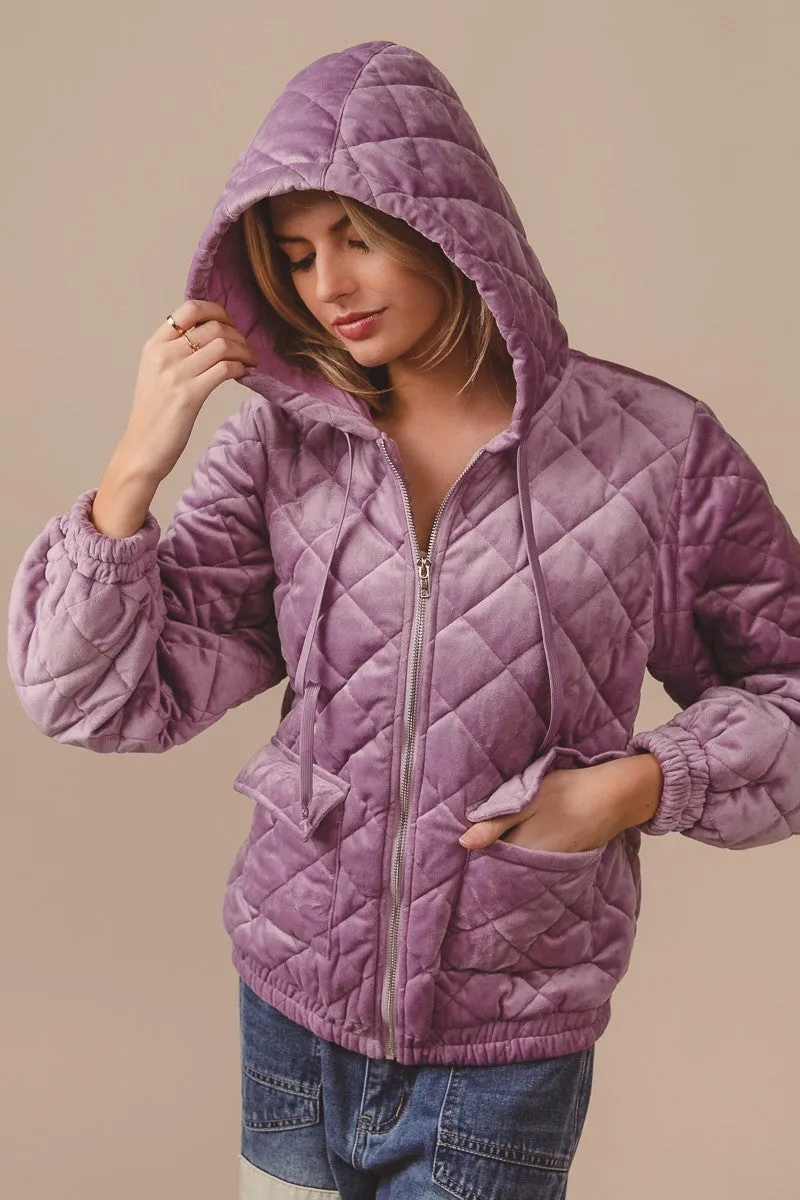 IP5748G-01 | QUILTED VELVET HOOD JACKET WITH POCKET