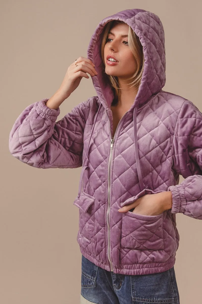 IP5748G-01 | QUILTED VELVET HOOD JACKET WITH POCKET
