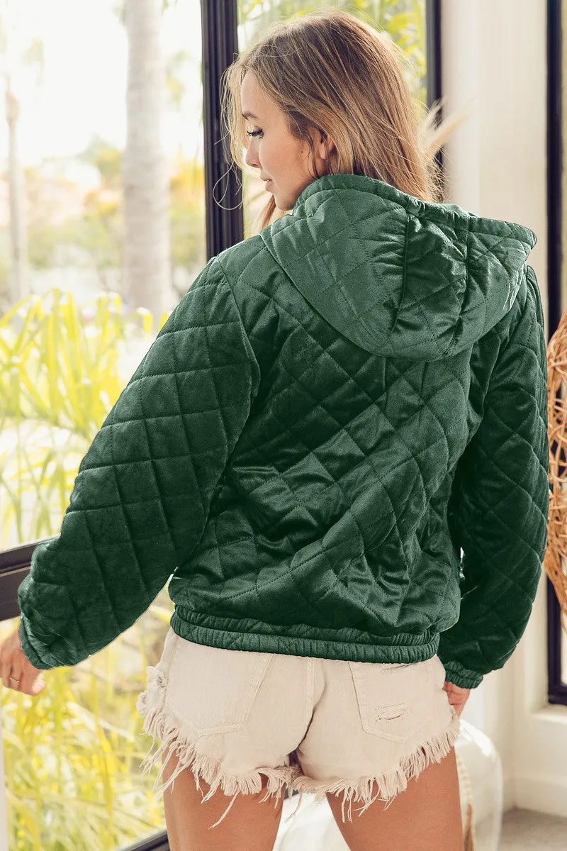 IP5748G-01 | QUILTED VELVET HOOD JACKET WITH POCKET