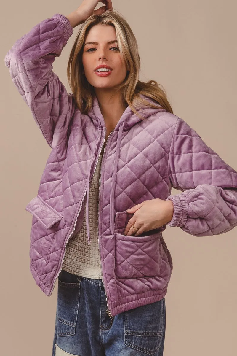 IP5748G-01 | QUILTED VELVET HOOD JACKET WITH POCKET