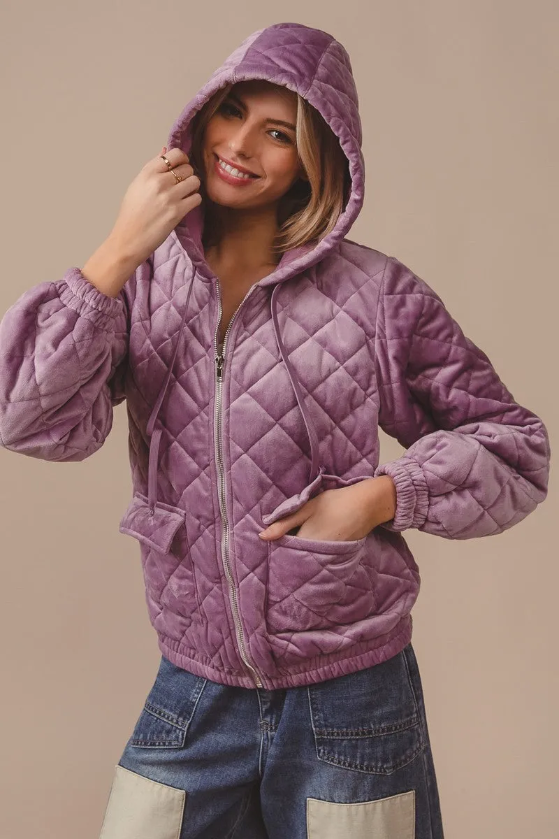 IP5748G-01 | QUILTED VELVET HOOD JACKET WITH POCKET