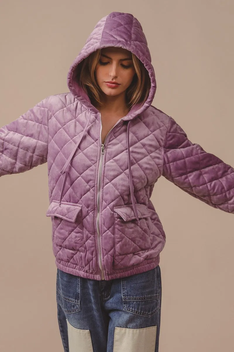 IP5748G-01 | QUILTED VELVET HOOD JACKET WITH POCKET
