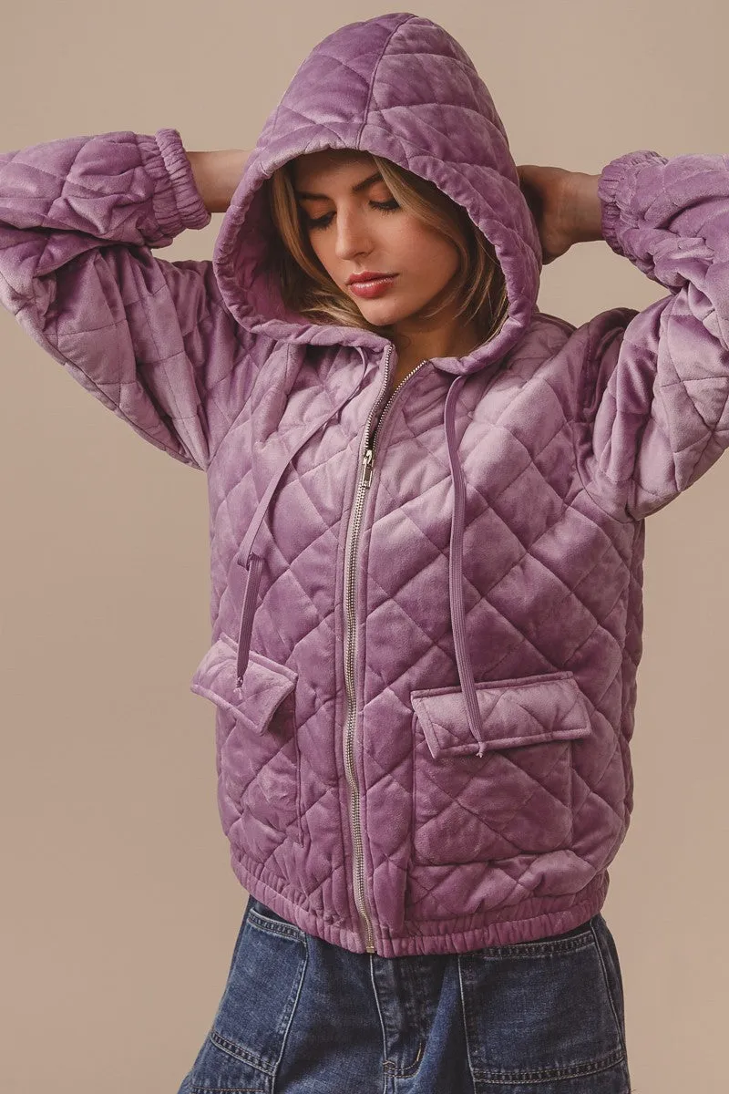 IP5748G-01 | QUILTED VELVET HOOD JACKET WITH POCKET