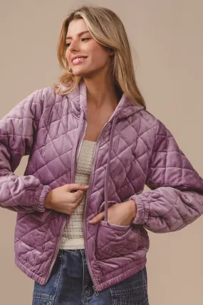IP5748G-01 | QUILTED VELVET HOOD JACKET WITH POCKET