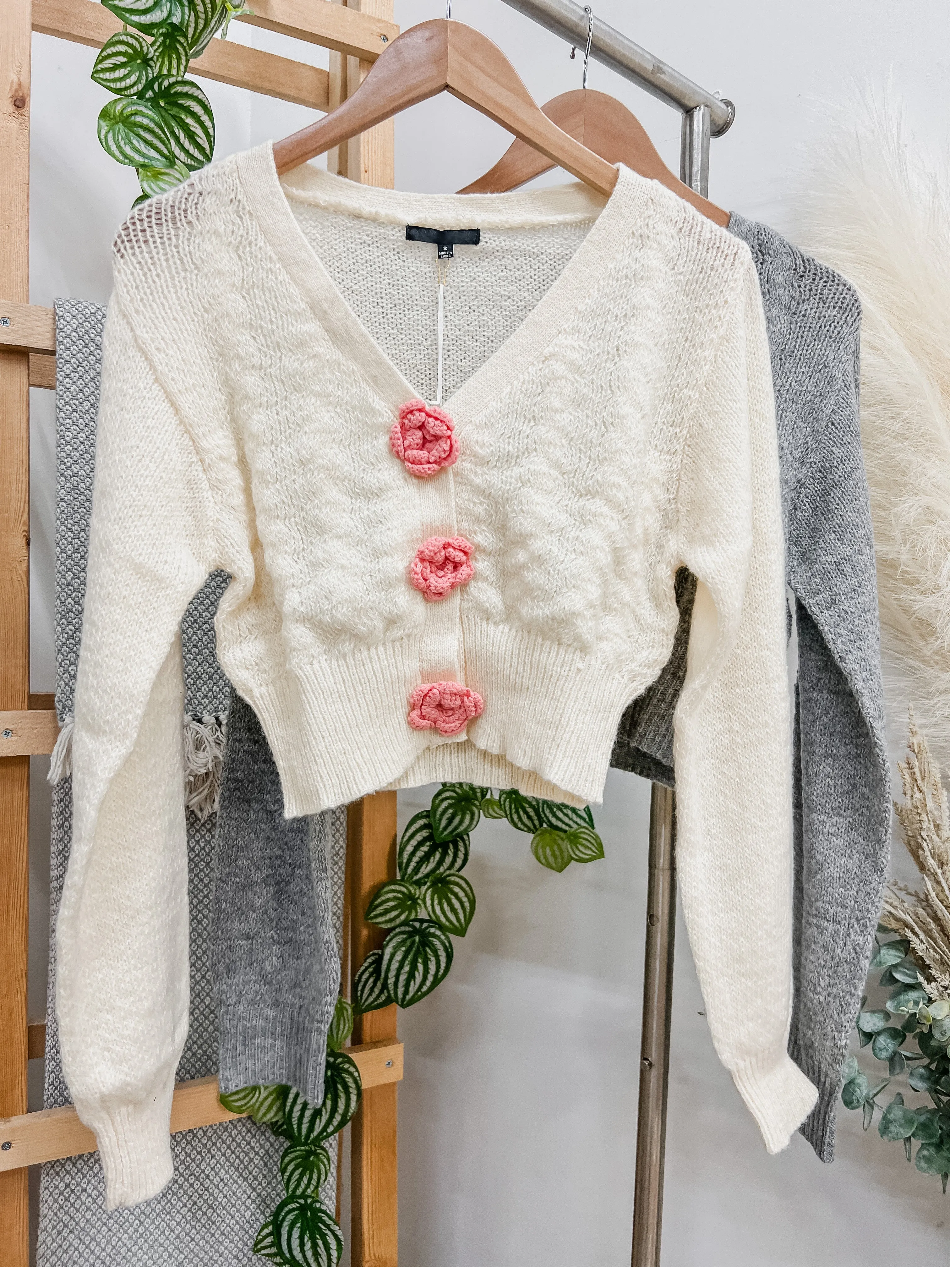Isabella Crochet Knit Flower Cardigan