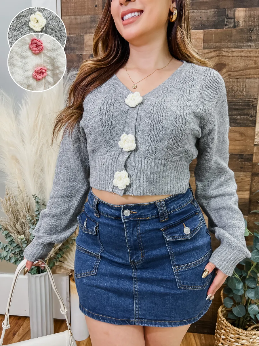 Isabella Crochet Knit Flower Cardigan