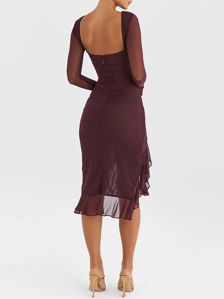 Jamie Ruffle Ruched Midi Dress