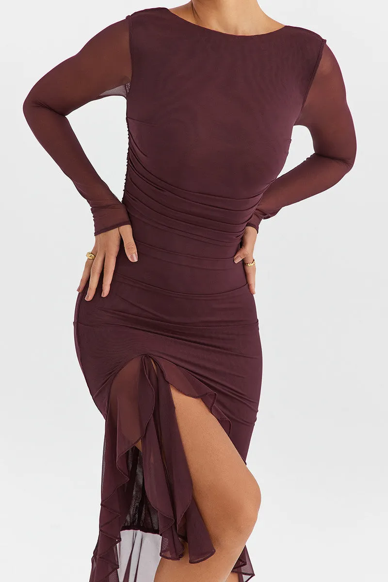 Jamie Ruffle Ruched Midi Dress