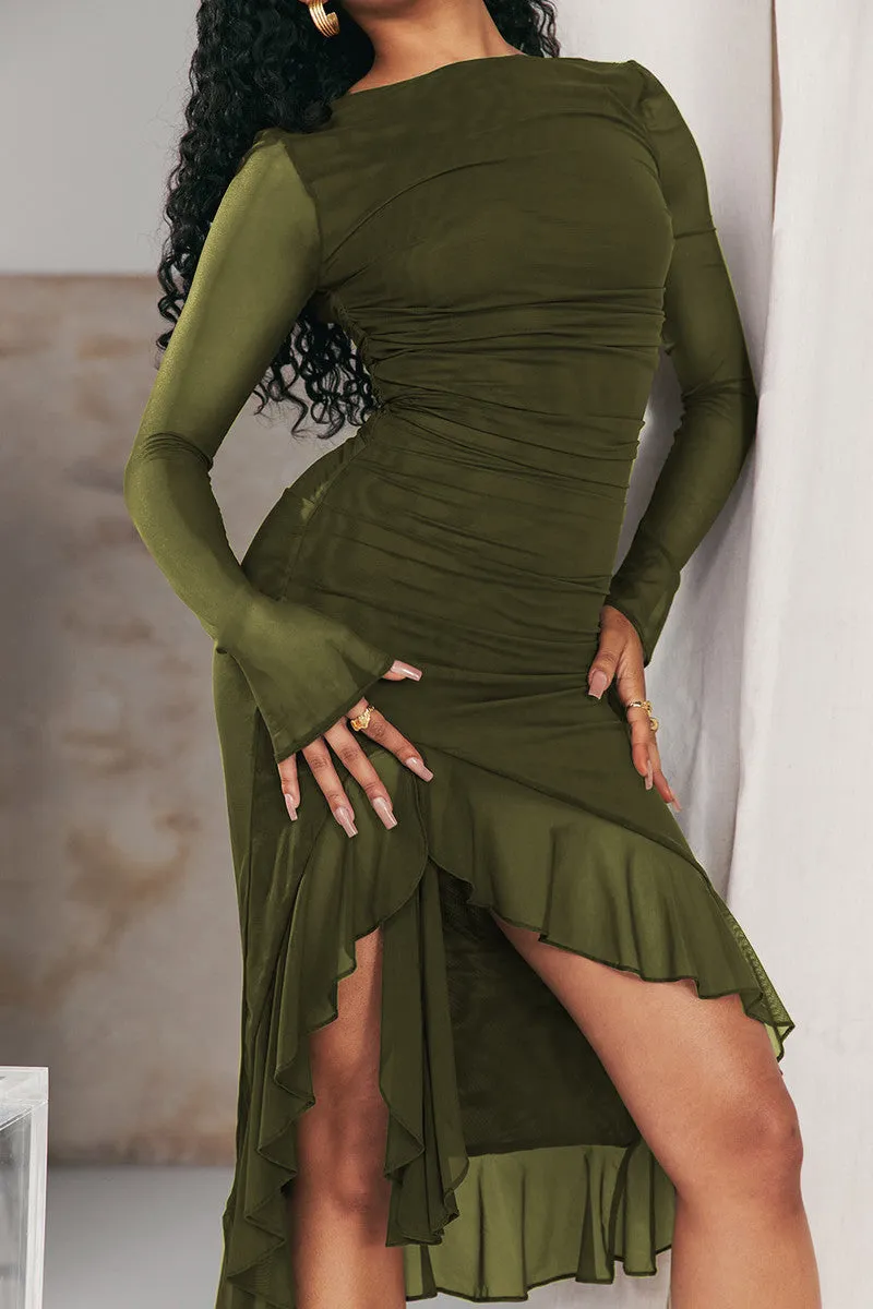 Jamie Ruffle Ruched Midi Dress