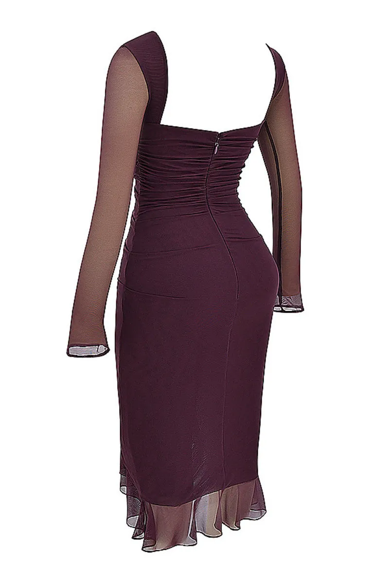 Jamie Ruffle Ruched Midi Dress