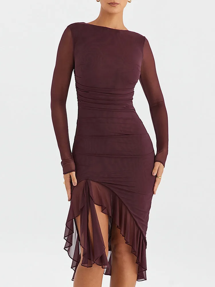 Jamie Ruffle Ruched Midi Dress
