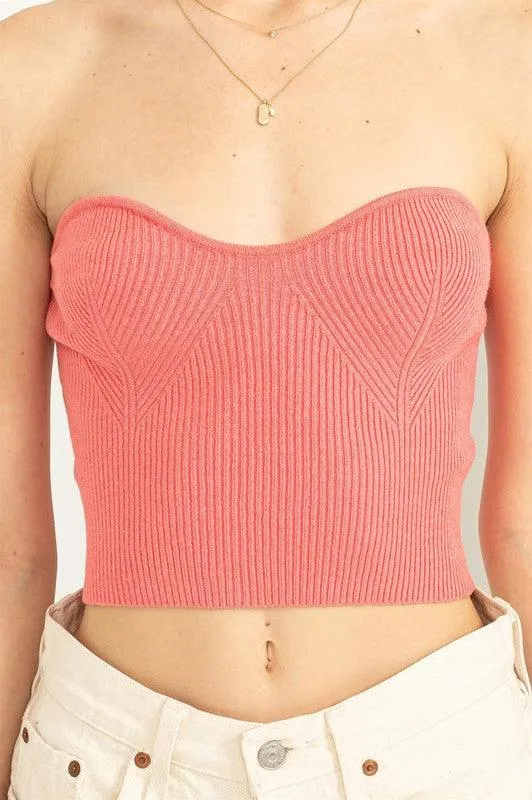 knit sweetheart strapless top