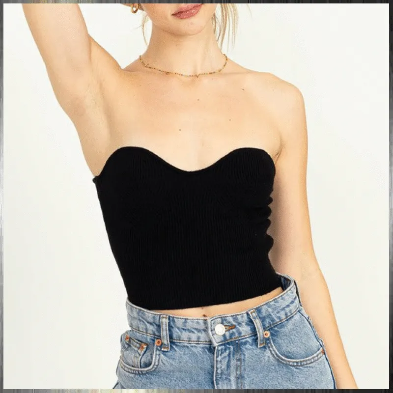knit sweetheart strapless top