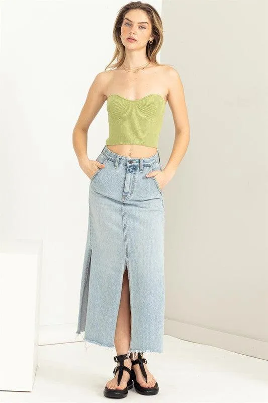 knit sweetheart strapless top