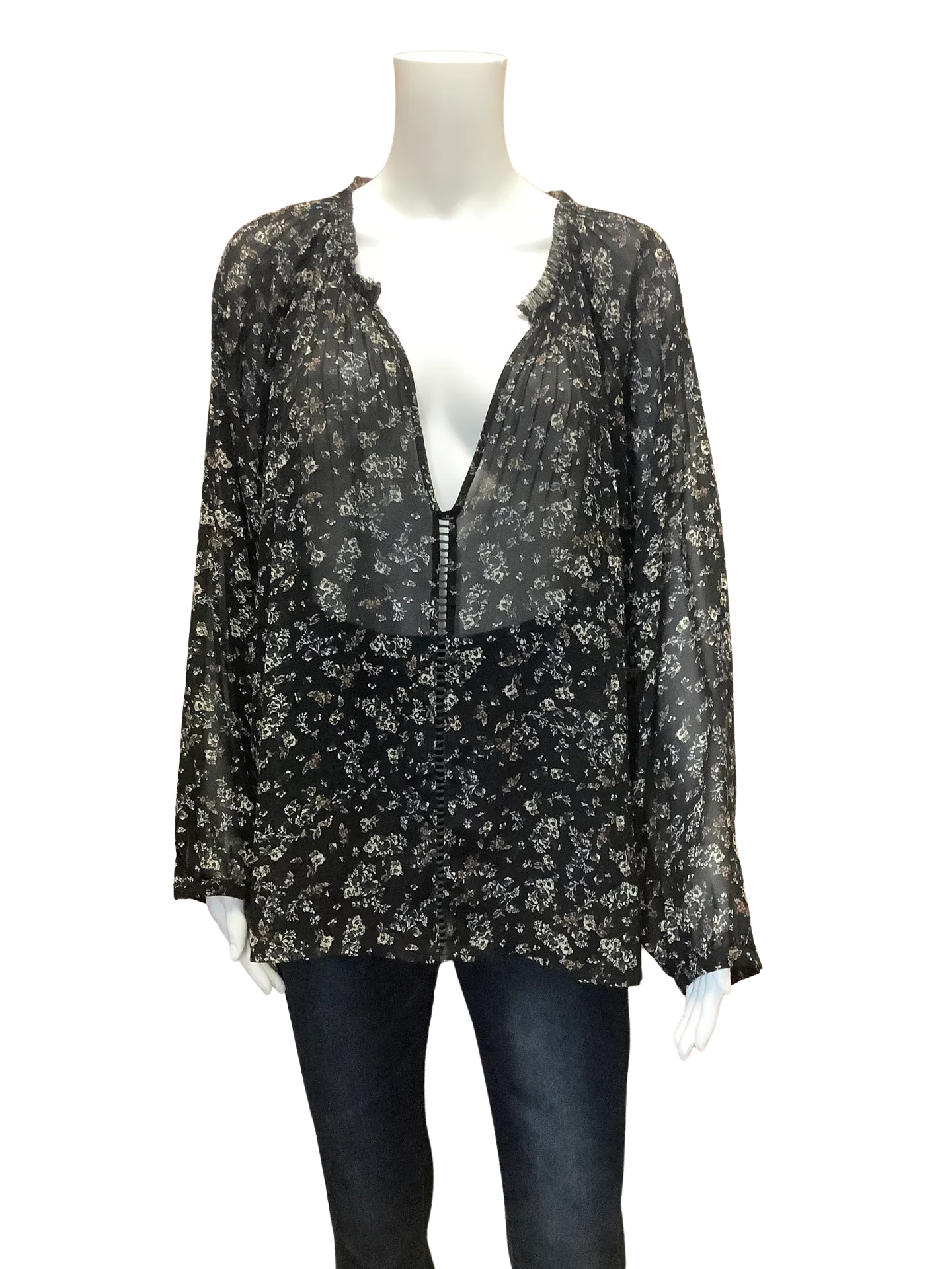 Knot Sisters Womens Top Floral Print Long Sleeve Size: M