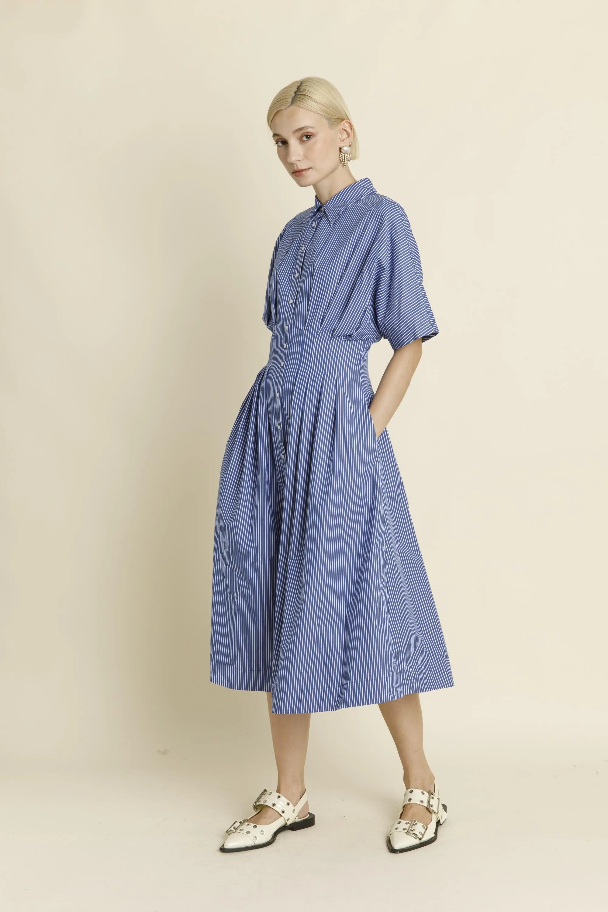 Kori BUTTON FRONT PLEATED MIDI SHIRT DRESS