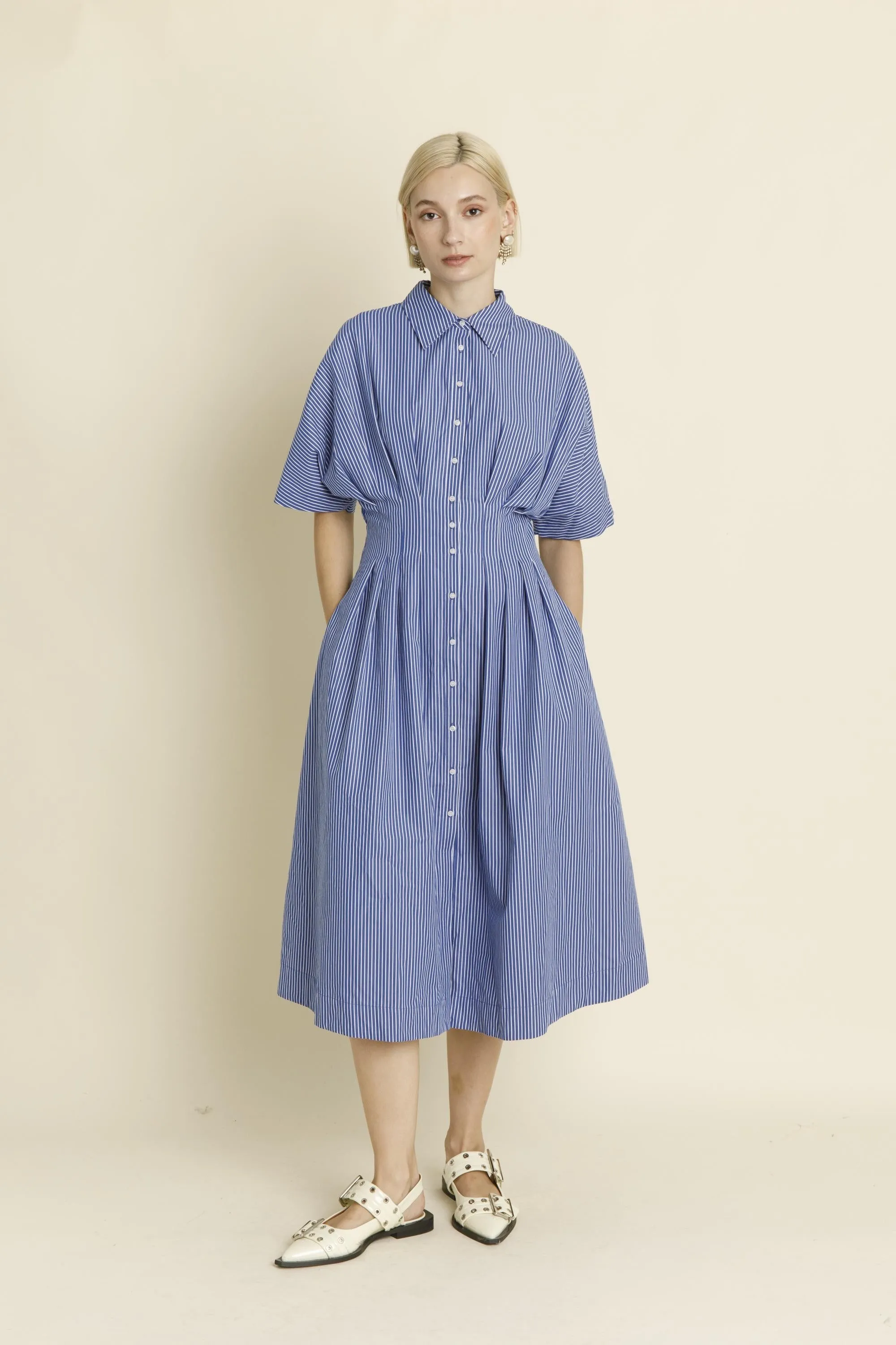 Kori BUTTON FRONT PLEATED MIDI SHIRT DRESS