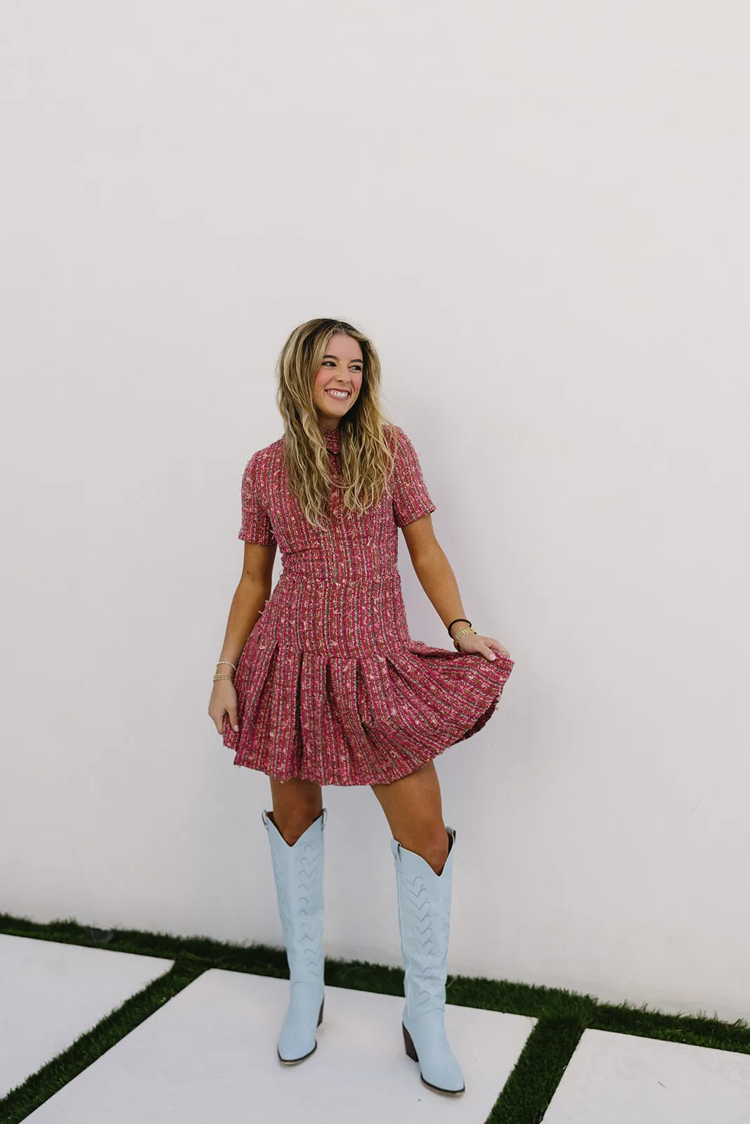 Kristen Mini Dress - Pink Multi Tweed
