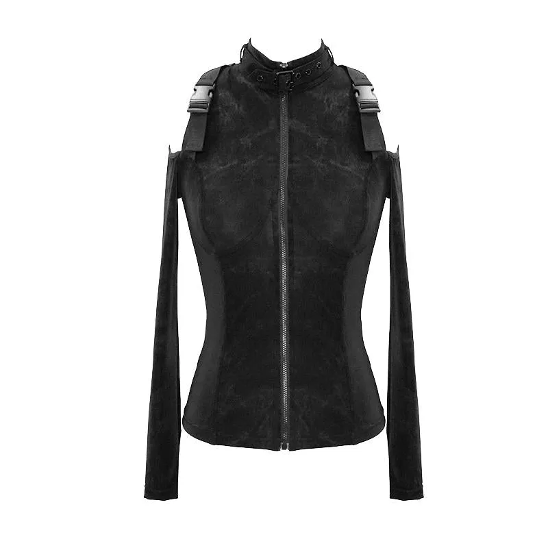 'Landslide' Punk Turtleneck Jacket with Shoulder Slits
