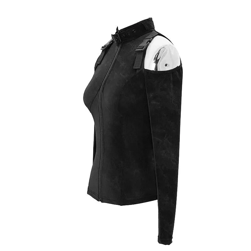'Landslide' Punk Turtleneck Jacket with Shoulder Slits