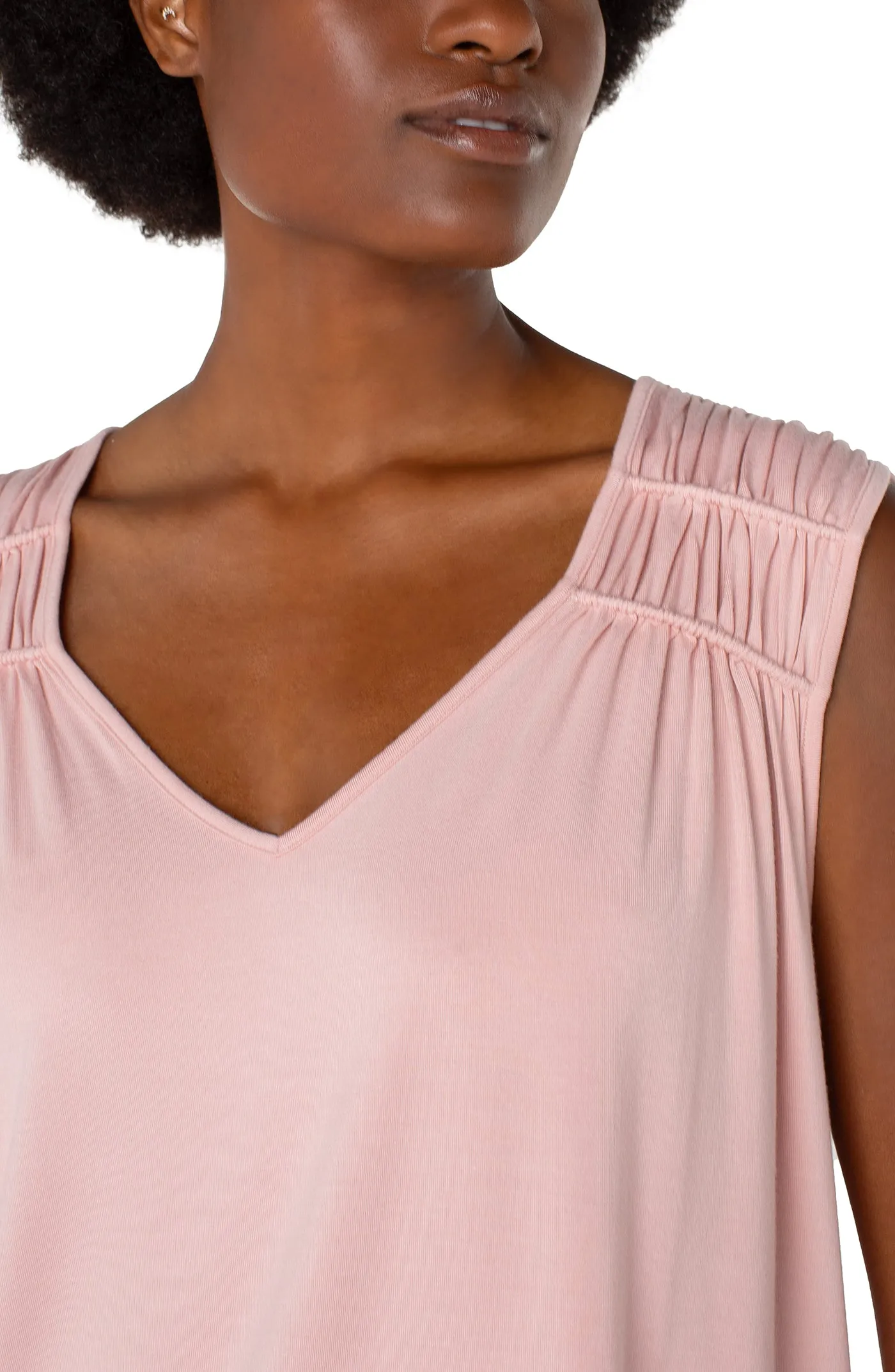 Liverpool - Sleeveless Shirred Detail Knit Top in Soft Pink