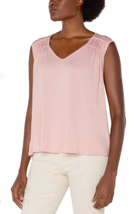Liverpool - Sleeveless Shirred Detail Knit Top in Soft Pink