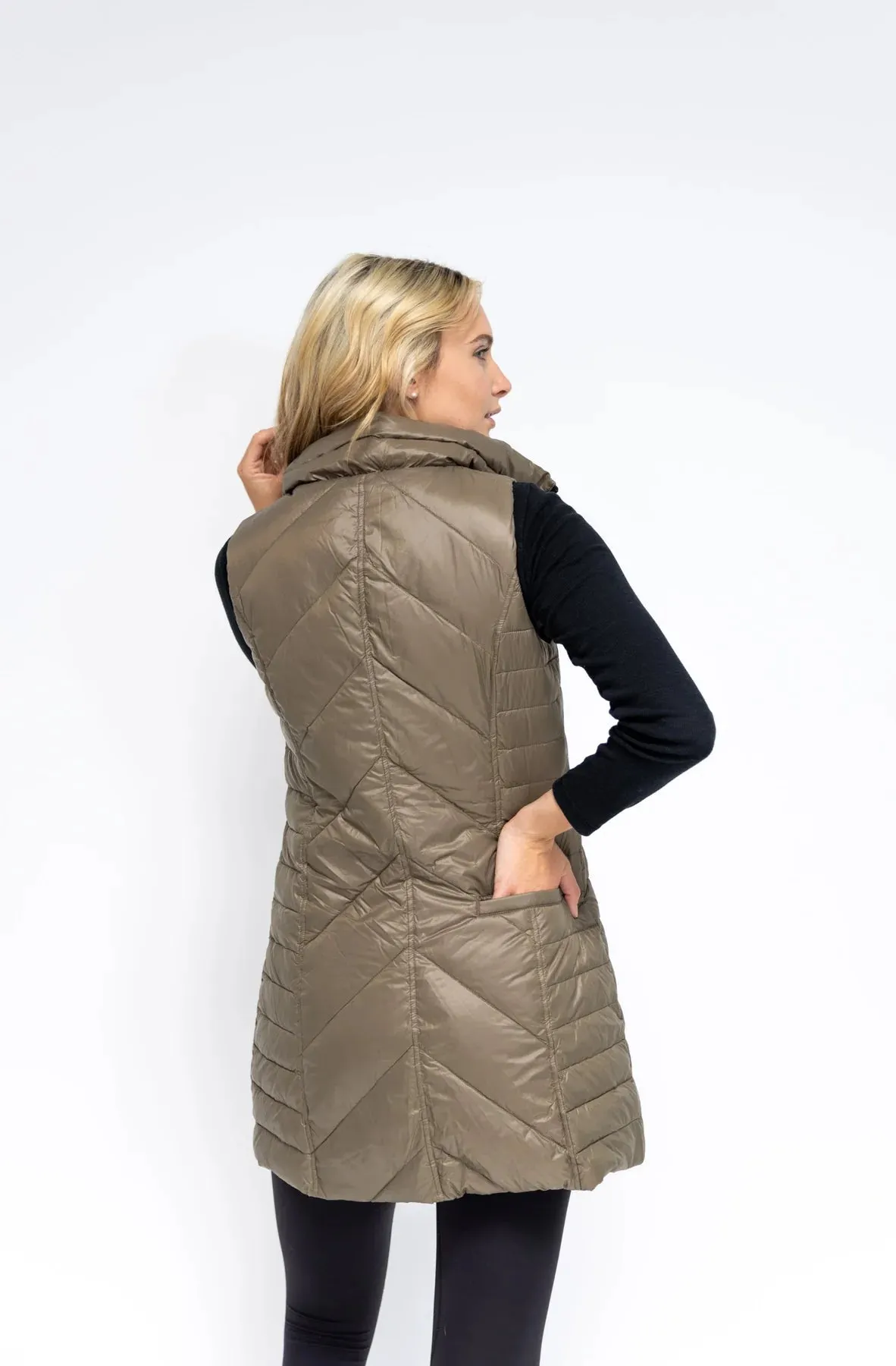Long Chevron Quilted Vest