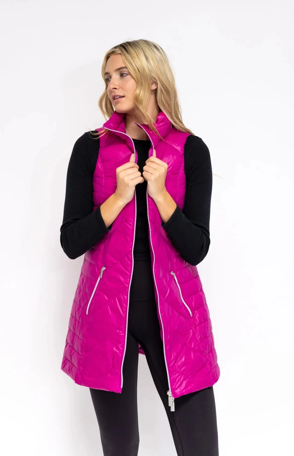 Long Chevron Quilted Vest