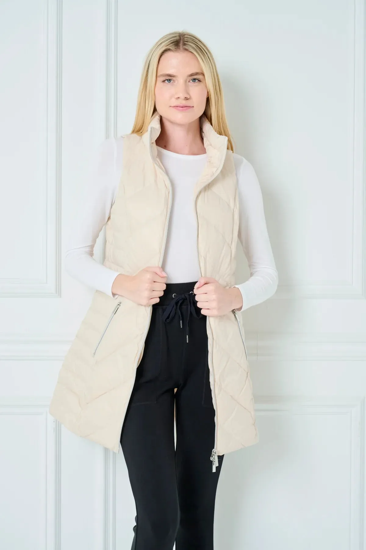 Long Chevron Quilted Vest