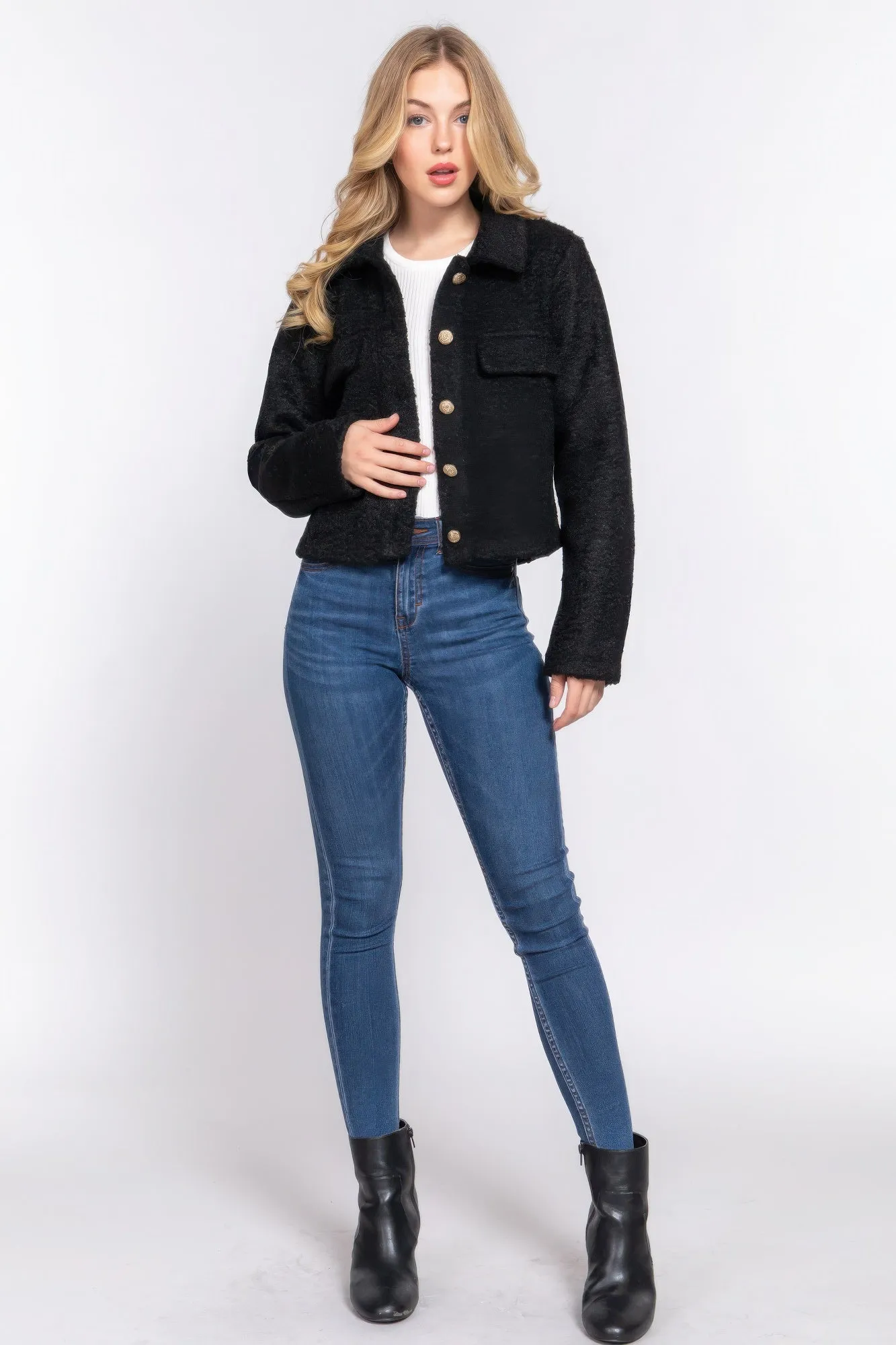 Long Sleeve Teddy Fleece Short Jacket