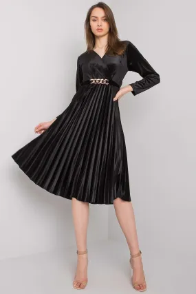 Long sleeves black velour evening dress