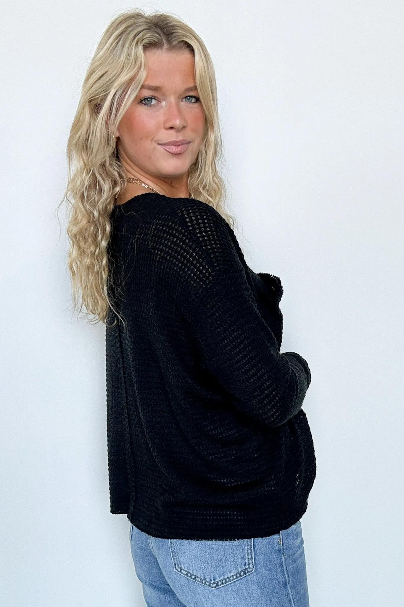 Lorenah Drop Shoulder Waffle Knit Pocket Top