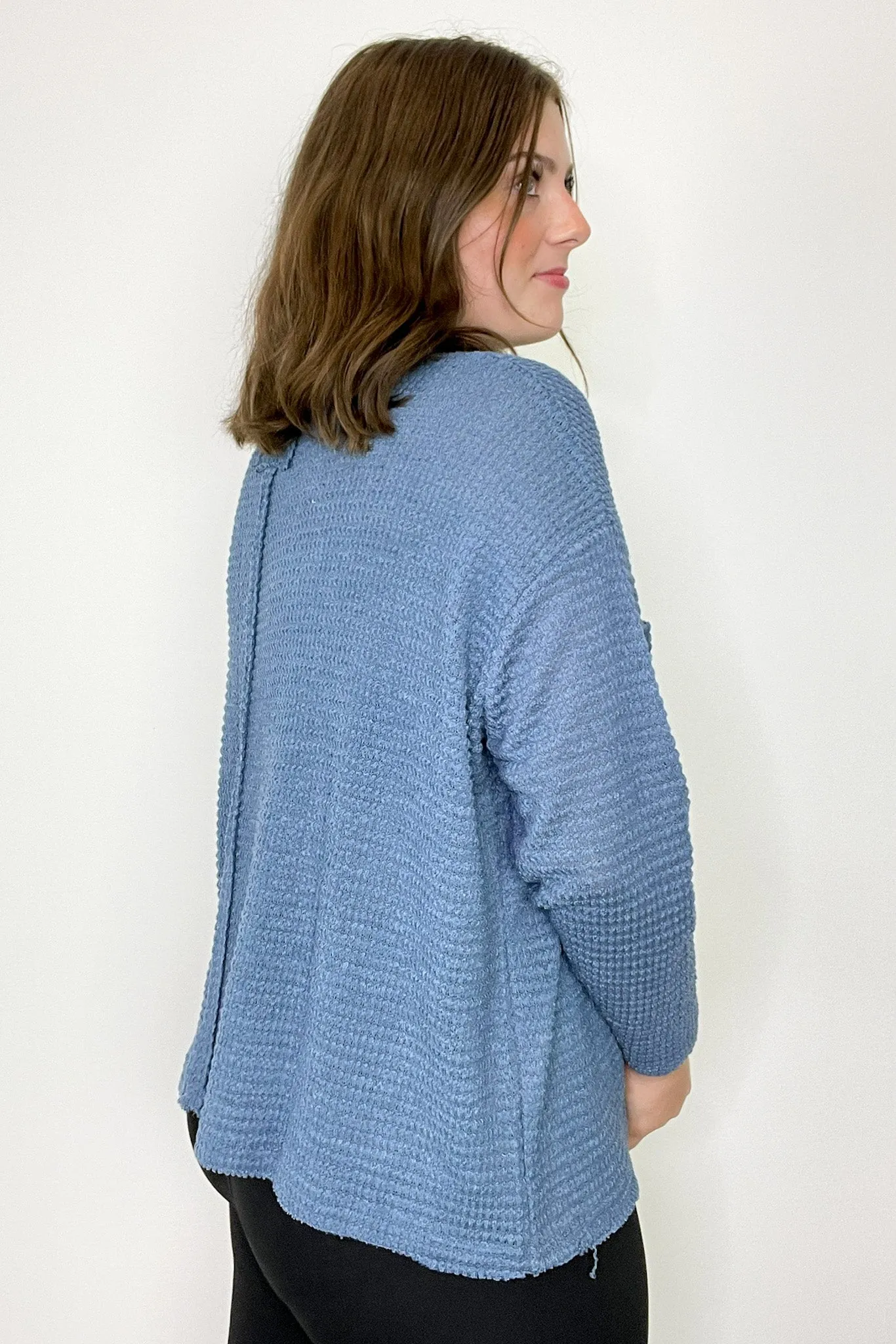 Lorenah Drop Shoulder Waffle Knit Pocket Top