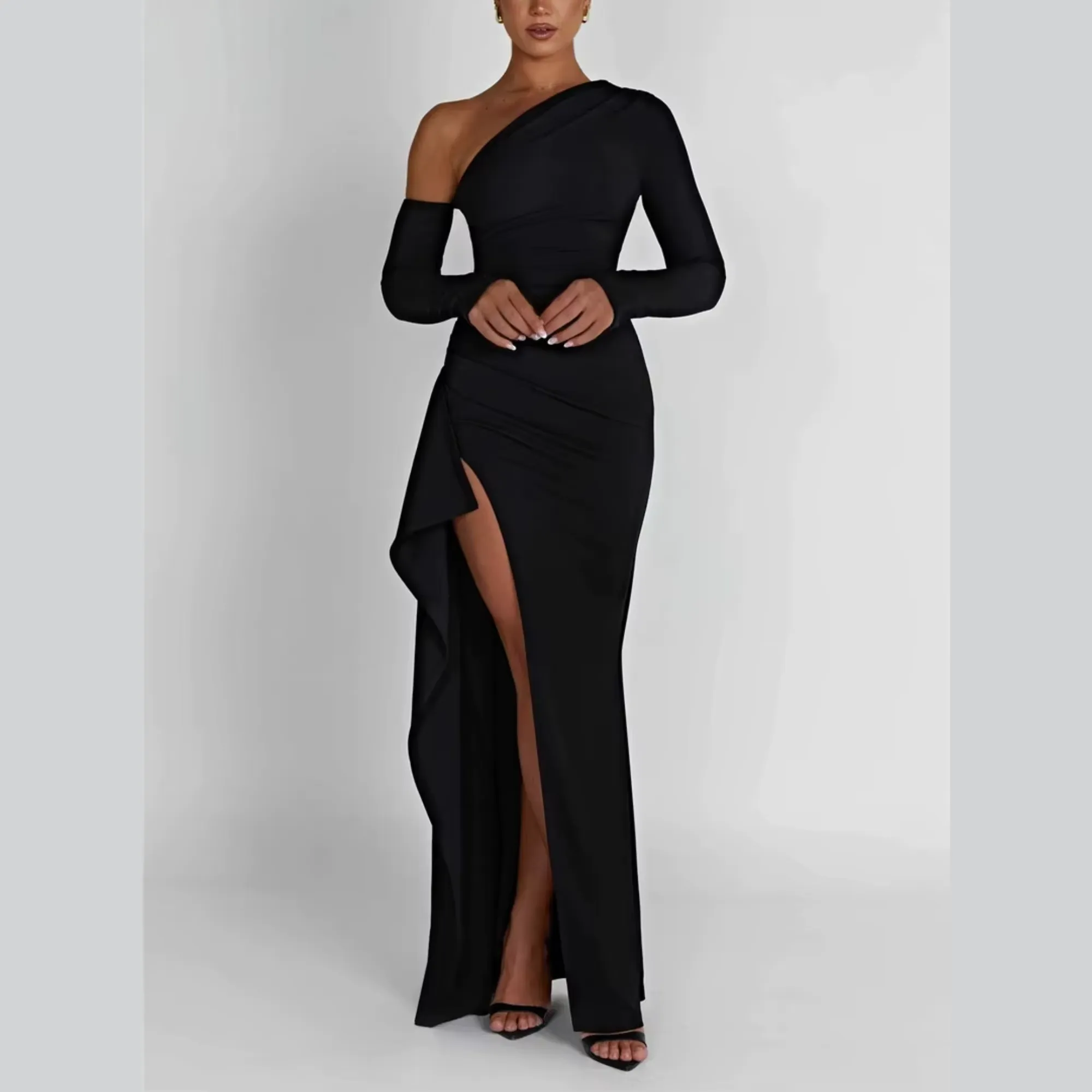 Lyra - Asymmetrical One Shoulder Maxi Dress
